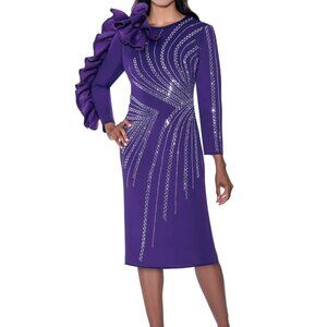 Dorinda Clark Cole DCC Rose Sheath Dress – Ruffle Sleeve & Rhinestones